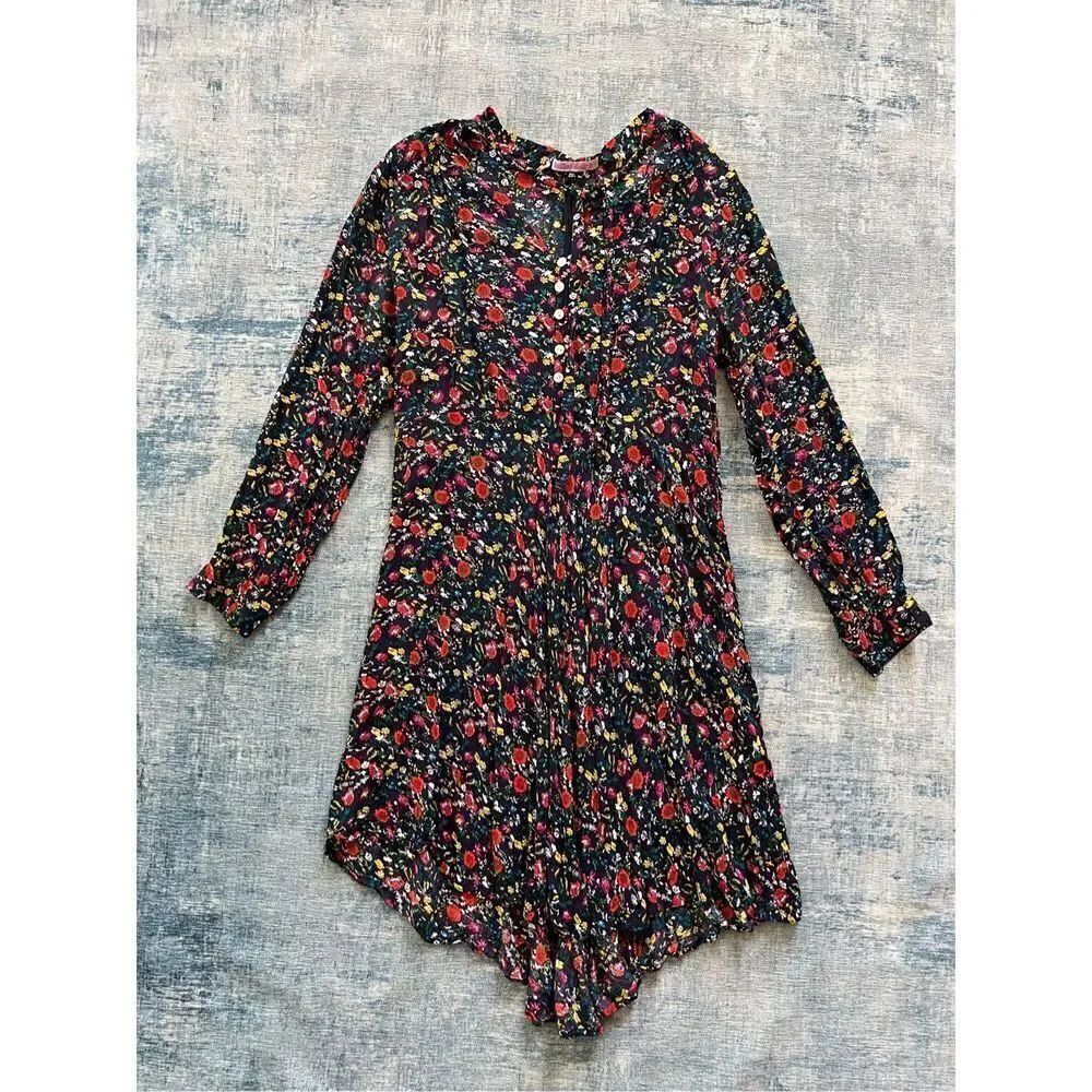 Trollied Dolly Floral Tie Neck Long Sleeve Dress Size 1X